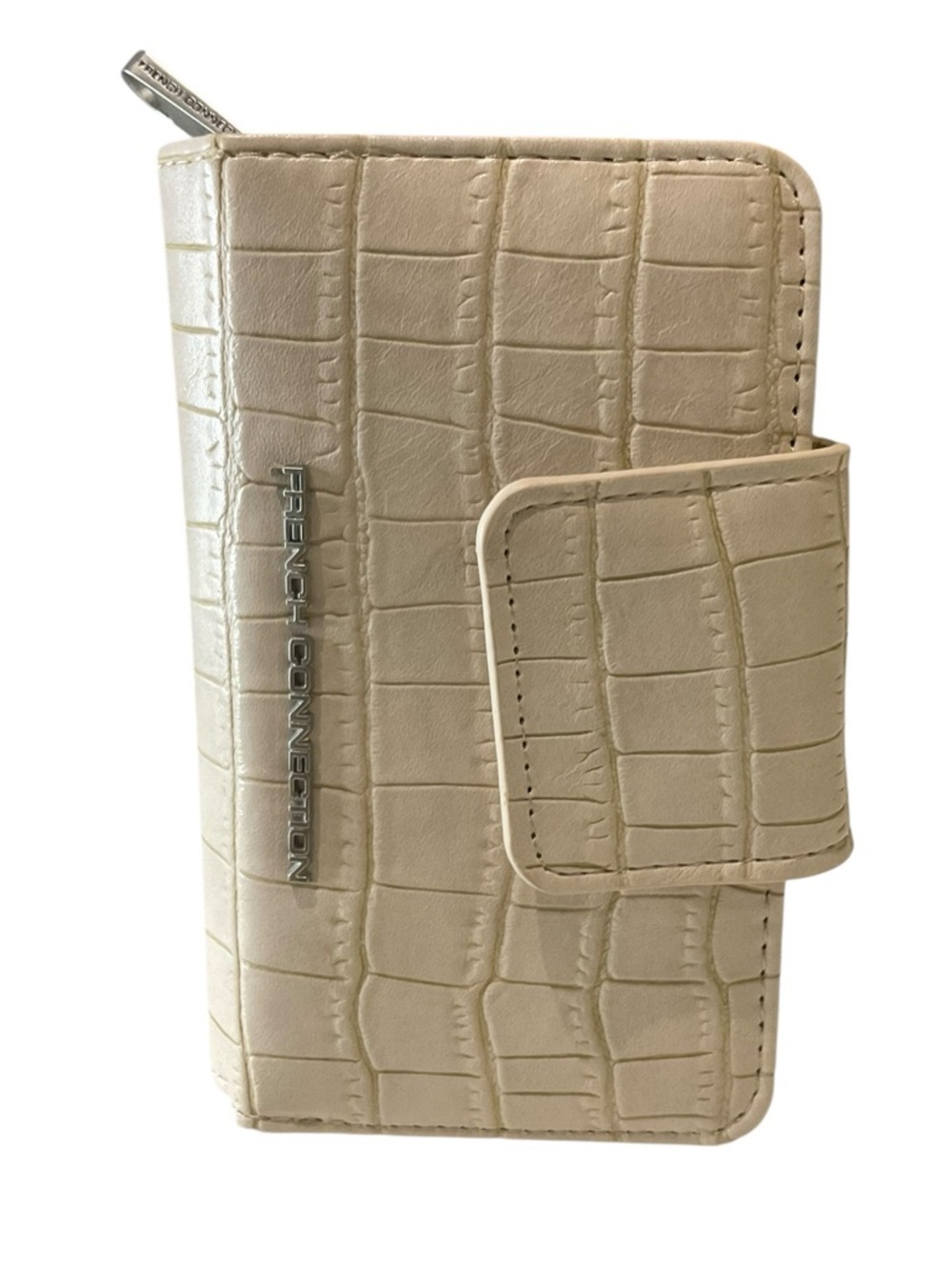 French Connection Emmy Croc-Embossed Fold Zipper Wallet in Neutral - Picture 10 of 11